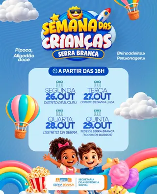 A Semana das Crianças vai começar, com muita alegria, brincadeiras e momentos especiais...