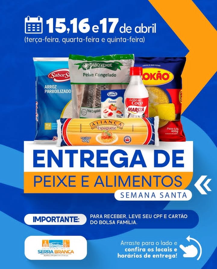 Prefeitura de Serra Branca divulga cronograma de entrega dos peixes e alimentos da Semana Santa