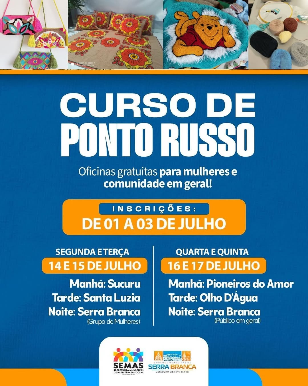 Prefeitura de Serra Branca promove curso gratuito de ponto russo para mulheres e comunidade